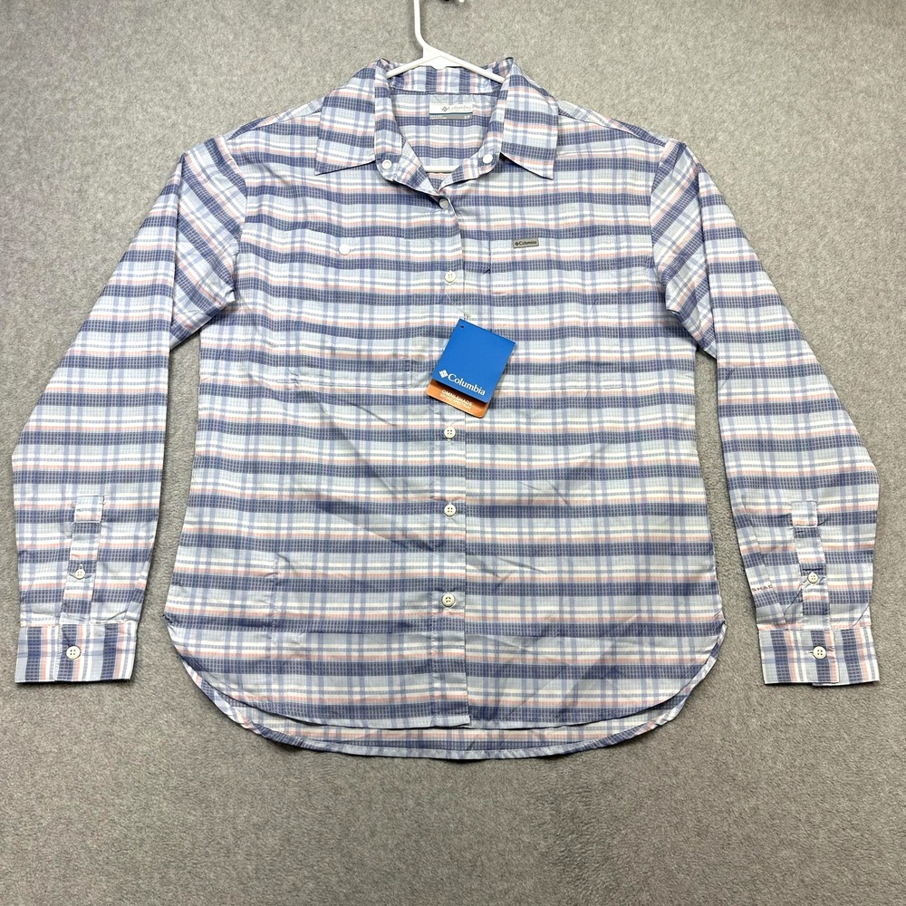 Columbia Silver Ridge Utility Shirt Womens Small Purple Blue Plaid Long Sleeve